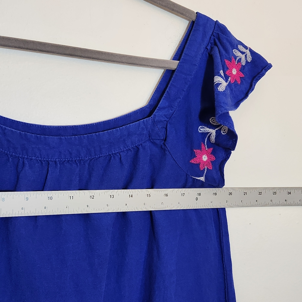 LOFT Blue Embroidered Boho Mini Dress Size Large - Picture 8 of 9
